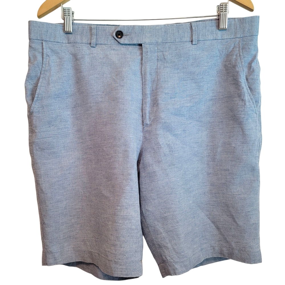 Ballin 100% Linen Shorts Blue Preppy Academia Golf Vacation Resortwear EUC